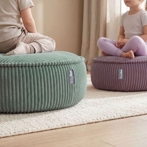 KiddyMoon pouf for kids with corduroy, removable cover KM-PF-DONUT, purple, M