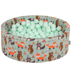KiddyMoon Soft Ball Pit Round ∅ 7Cm / 2.75In For Kids, Foam Ball Pool Baby Playballs Children, Made In The EU, fox-green:mint, 90x30cm/200 balls
