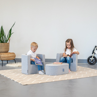 KiddyMoon Soft Foam Armchair Table Set for Kids Montessori Playing Toy Children's Furniture Table and Chair For Babies, Made in The EU, Light Grey, Armchair
