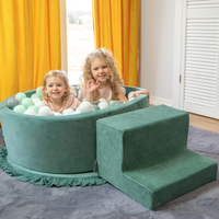 KiddyMoon Foam Playground Velvet for Kids with Round Ball pit (∅ 7cm/2.75In) Soft Obstacles Course and Ball Pool, Certified Made In The EU, Sand beige: pastel beige/pastel yellow/white/mint/powder pink, Ballpit (100 Balls) + Steps