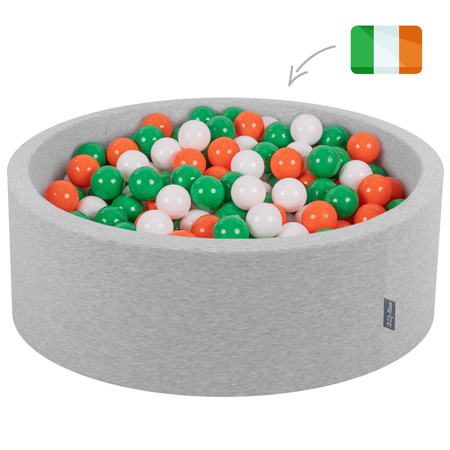 KiddyMoon Baby Foam Ball Pit with Balls ∅ 7cm / 2.75in Made in EU, Ireland: green/white/orange, 90x30cm/200 balls