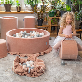 KiddyMoon velvet play mat and bag 2in1 for kids, Desert Pink: Pastel Beige/ Grey/ White