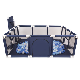 Baby Playpen Big Size Playground with Plastic Balls for Kids, Dark Blue:babyblue/blue/pearl, 200 balls