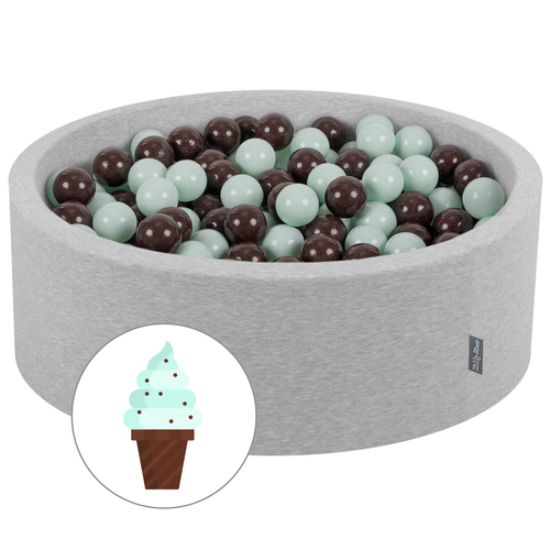 KiddyMoon Baby Ball Pit Soft Foam For Infants And Toddlers From 8 Months Removable Cotton Cover, Ice cream light grey, 90 x 30 cm / 300 Balls