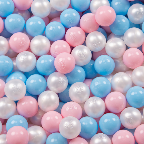 KiddyMoon Soft Plastic Play Balls ∅ 6cm / 2.36 Multi Colour Made in EU, baby blue/light pink/pearl, 100 Balls/6cm-2.36in