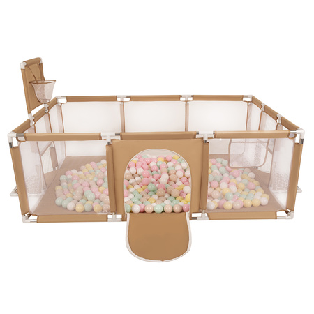 Baby Playpen Big Size Playground with Plastic Balls for Kids, beige:pastel beige/pastel yellow/white/mint/powder pink, 100 balls