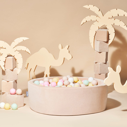 KiddyMoon Foam Ball Pit for Children with Balls, Soft Sensory Play, Durable Removable Cover, Safe Indoor Ballpit for Kids and Toddlers, beige: pastel beige/pastel yellow/white/mint/powder pink, 90x30cm/200 balls