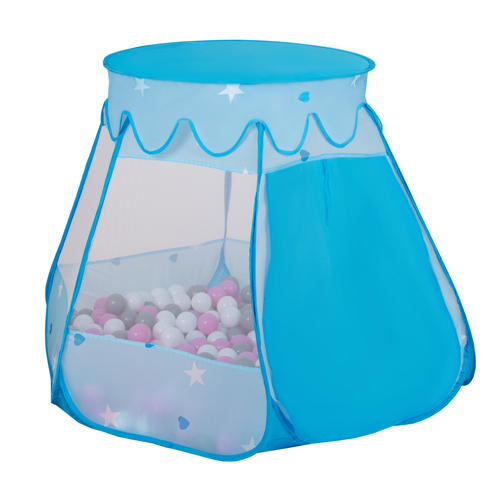 Play Tent For Kids Castle Baby Playhouse For Children With Colorful Balls Pop Up Perfect For Indoor And Outdoor Easy Set Up Includes Carry Bag, blue:white-grey-turquoise, 105x90cm/300 balls