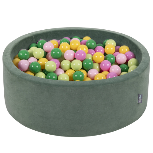 KiddyMoon Baby Ball Pit Soft Foam For Infants And Toddlers From 8 Months Removable Cotton Cover, Spring: l.green/green/yellow/light pink/pink, 90 x 30 cm / 300 Balls