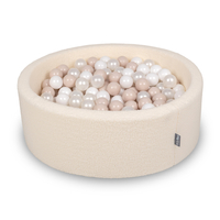 KiddyMoon Ball Pit for Baby with Teddy Plush, Large 7 cm Balls for a Fuller Ball Pit, From 8 Months, Removable Cover, Cream: Pastel Beige/White/Pearl, 90 x 30 cm / 300 Balls