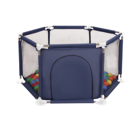 hexagon 6 side play pen with plastic balls, Blue:yellow/green/blue/red/orange, 100 balls