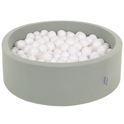 KiddyMoon Foam Ball Pit with Balls for Babies and Toddlers, Soft Sensory Play, Durable Removable Cover, Safe, sage: white, 90 x 30 cm / 200 Balls