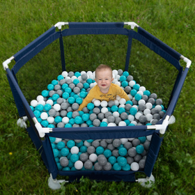 hexagon 6 side play pen with plastic balls, Blue:grey/white/turquoise, 900 balls
