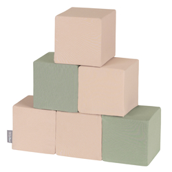 KiddyMoon Soft Foam Cubes Building Blocks 14cm for Children Multifunctional Foam Construction Montessori Toy for Babies, Certified Made in The EU, cubes: sage-beige, 6 Pieces