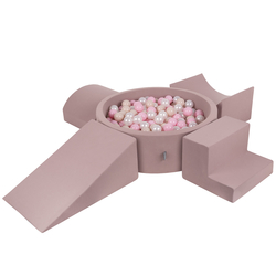 KiddyMoon Foam Playground for Kids with Round Ballpit ( ∅ 7cm/2.75In) Soft Obstacles Course and Ball Pool, Made In The EU, heather: pastel beige/powder pink/pearl, Ballpit (200 Balls) + Version 5