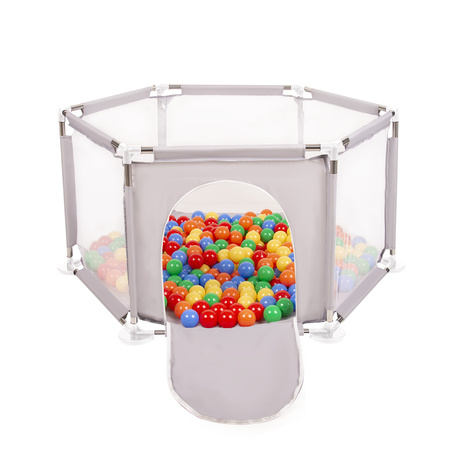 hexagon 6 side play pen with plastic balls, Grey:yellow/green/blue/red/orange, 200 balls