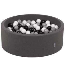 KiddyMoon Baby Foam Ball Pit with Balls ∅ 7cm / 2.75in Made in EU, dark grey:white/black/grey, 90 x 30 cm / 200 Balls