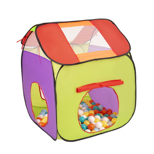3in1 Play Tent with Tunnel Playground Ball Pit with Balls for Kids, Multicolour:white/orange/babyblue/turquoise, 200 balls