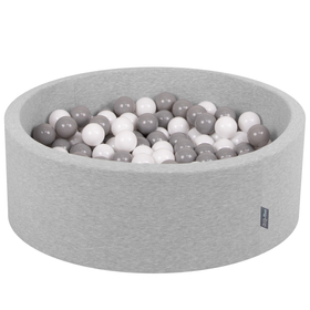 KiddyMoon Baby Foam Ball Pit with Balls ∅ 7cm / 2.75in Made in EU, light grey:white/grey, 90x30cm/200 balls