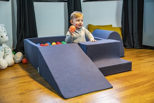 KiddyMoon Baby Foam Ball Pit with Balls 7cm /  2.75in Square, D.Blue: L.Green/ Orang/ Turquoise/ Blue/ Bb Blue/ Yellow