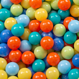 KiddyMoon Soft Plastic Play Balls ∅ 7cm/2.75in Multi-colour Made in EU, l.green/orange/turquoise/blue/babyblue/yellow, 300 Balls/7cm-2.75in