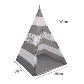 Teepee Tent for Kids Play House With Balls Indoor Outdoor Tipi, grey-white stripes: white/grey/light pink, 200 Balls