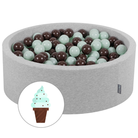 KiddyMoon Baby Foam Ball Pit with Balls ∅ 7cm / 2.75in Made in EU, Ice cream light grey, 90x30cm/200 balls