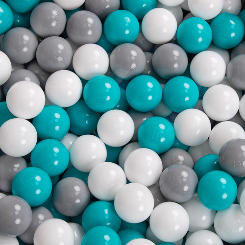 KiddyMoon Baby Foam Ball Pit with Balls ∅ 7cm / 2.75in Square Made in EU, light grey:grey/white/turquoise