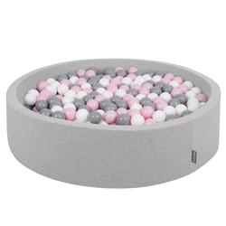 KiddyMoon Soft Ball Pit Round  ∅ 7Cm / 2.75In For Kids, Foam Ball Pool Baby Playballs Children, Made In The EU, light grey: white-grey-powder pink, 120x30cm/200 balls