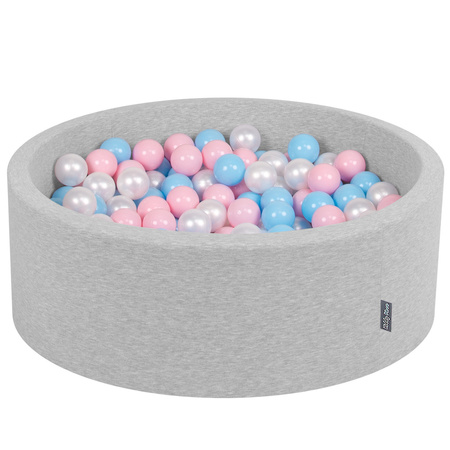 KiddyMoon Baby Foam Ball Pit with Balls ∅ 7cm / 2.75in Made in EU, light grey:baby blue/light pink/pearl, 90x30cm/200 balls