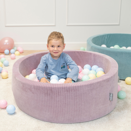 KiddyMoon Foam Ball Pit For Kids Round 90x30cm Baby Soft & Safe Toy, purple: white/grey/mint, 90 x 30 cm / 300 Balls