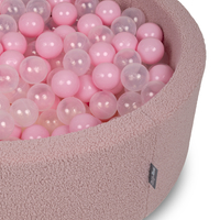 KiddyMoon Ball Pit for Baby with Teddy Plush, Large 7 cm Balls for a Fuller Ball Pit, From 8 Months, Removable Cover, Pink: Powder Pink/Transparent, 90 x 30 cm / 200 Balls