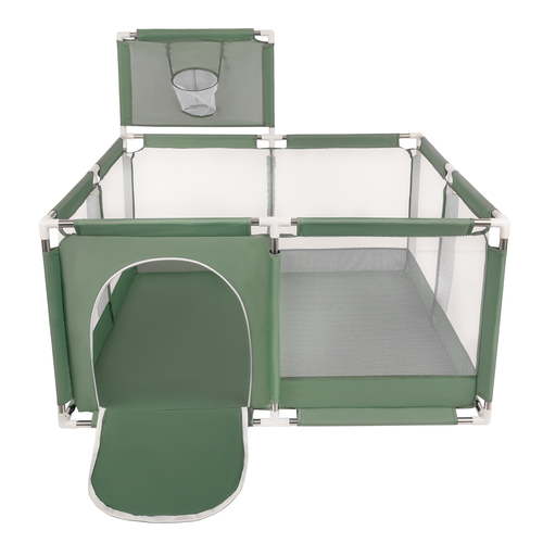 square play pen filled with plastic balls basketball, green:pastel beige/white/mint, 400 balls
