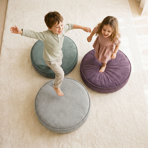 KiddyMoon 3-Piece Foam Elements for Kids Children's Room Accessory, green-light grey-purple, Lx3