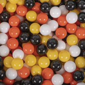 KiddyMoon Soft Plastic Play Balls ∅ 7cm/2.75in Multi-colour Made in EU, black/white/orange/yellow, 100 Balls/7cm-2.75in