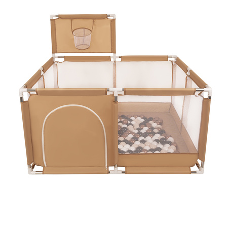 square play pen filled with plastic balls basketball, beige:pastel beige/copper/white/black, 200 balls