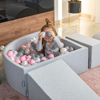 KiddyMoon Foam Ball Pit with Balls for Babies and Toddlers, Soft Sensory Play, Durable Removable Cover, Safe, heather:pastel beige/white/pearl, 90 x 30 cm / 300 Balls