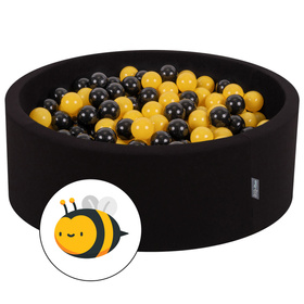 KiddyMoon Baby Foam Ball Pit with Balls ∅ 7cm / 2.75in Made in EU, Bee: black/yellow, 90x30cm/200 balls