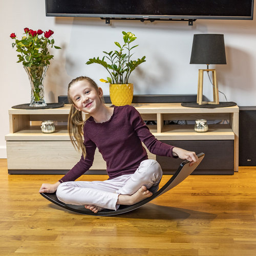 KiddyMoon Wooden Balance Board for Children Wooden Swing Board Montessori Toy for Kids Balancing Board for Babies 80x30cm, black, board