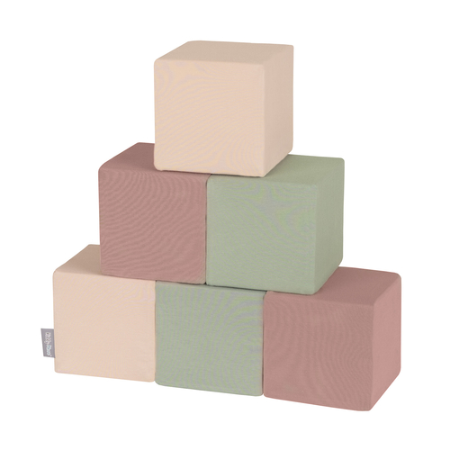 KiddyMoon Soft Foam Building Blocks for Babies & Toddlers, Washable Cotton Zip Cover, 14cm Cubes, Sensory Toy, cubes: heather-beige-sage, 6 Pieces