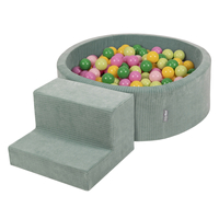 KiddyMoon Foam Playground For Kids Soft Textured Safe Blocks, green: light green/green/yellow/powder pink/pink, Ballpit (100 Balls) + Steps