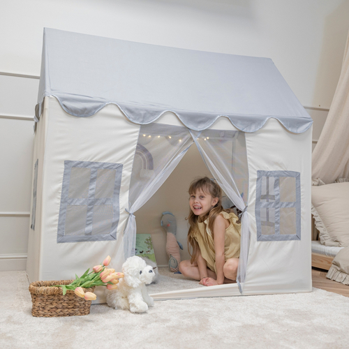 KiddyMoon Playhouse For Kids Foldable Durable Child's Play Tent Fabric Indoor And Outdoor Use Compact Design Easy Assembly And Storage Creative Space For Imagination And Fun, white-grey: pastel beige/green-grey/pastel yellow/white, 400 Balls