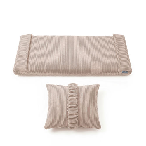 KiddyMoon Cushion Set For Balance Board Mattress and Pillow Ribbed Fabric Washable Cover, dark beige, Mattress/Pillow