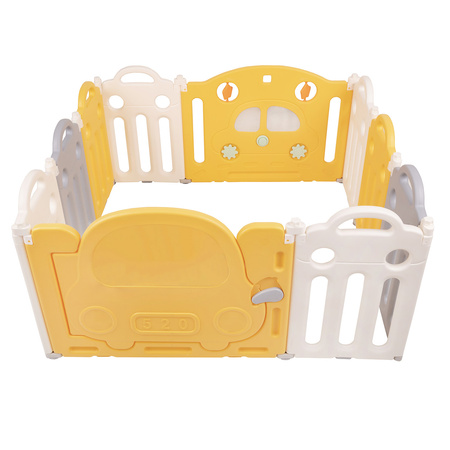 Playpen Box Foldable for Children with Plastic Colourful Balls, white-yellow: white-yellow-babyblue-powder pink-turquoise, 6 + 2 Panels/100 Balls