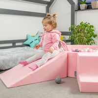 KiddyMoon Foam Playground for Kids with Round Ball pit ( ∅ 7cm/2.75In) Soft Obstacles Course and Ball Pool, Certified Made In The EU, pink:pastel blue/pastel yellow/white/mint/light pink, Ballpit (200 Balls) + Version 6