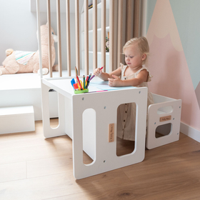 KiddyMoon Wooden Table with Chair for Kids TC-001, White