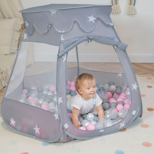 Play Tent For Kids Castle Baby Playhouse For Children With Colorful Balls Pop Up Perfect For Indoor And Outdoor Easy Set Up Includes Carry Bag, grey:pearl-grey-transparent-powder pink, 105x90cm/100 balls