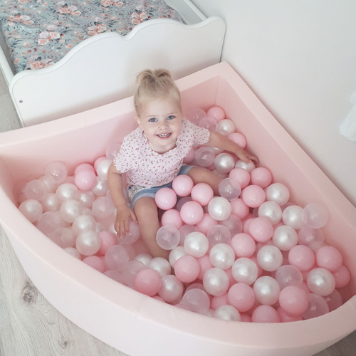 KiddyMoon Soft Ball Pit Quarter Angular ∅ 7cm / 2.75In for Kids, Foam Ball Pool Baby Playballs, Made In The EU, light grey:pearl/blue/babyblue/transparent/silver, 90 x 30 cm / 300 Balls