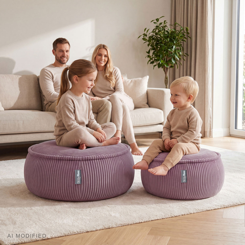 KiddyMoon Kids’ Foam Pouffe with Removable Cover, light grey, L
