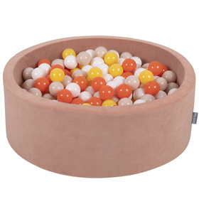 KiddyMoon Baby Foam Ball Pit with Balls ∅ 7cm / 2.75in Made in EU, Summer: yellow/orange/pastel beige/white, 90x30cm/200 balls